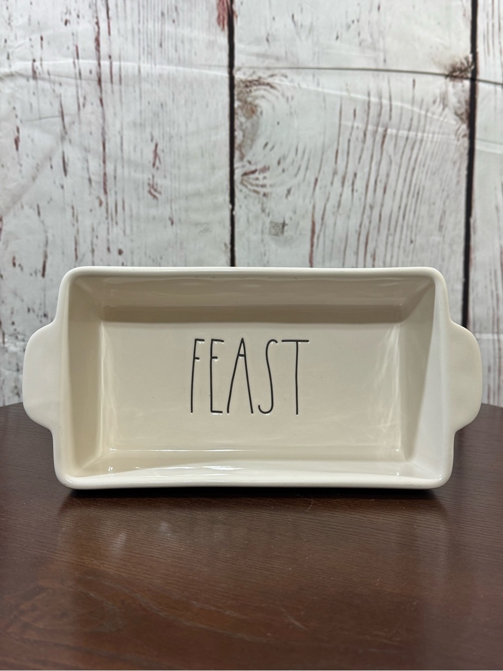 Rae Dunn Collectible Cream Ceramics Loaf Meat Ball Tray Serving Dish “Feast”